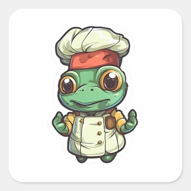 Sticker Carré Cute Funny Turtle Chef adorable Animal Graphic (Devant)