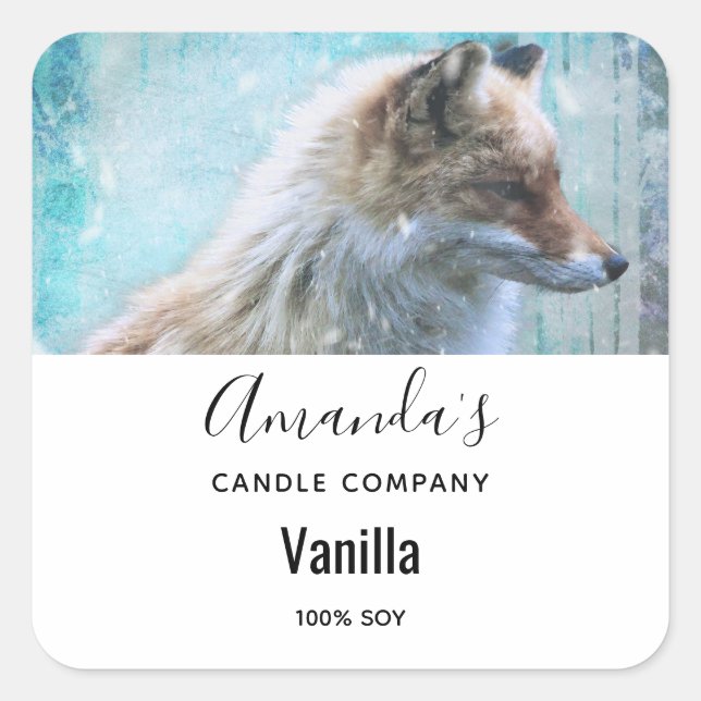 Sticker Carré Cute Furry Fox sur Blue Arrière - plan Candle Busi (Devant)