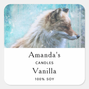Sticker Carré Cute Furry Fox sur Blue Grunge Back Candle Busines