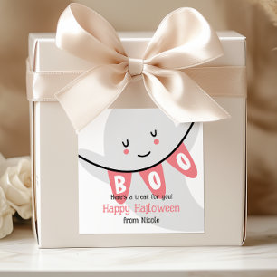 STICKER CARRÉ CUTE GHOST BOO HALLOWEEN KIDS TRAITER