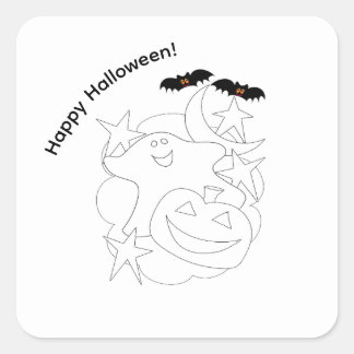 Sticker Carré Cute Ghost Pumpkin Bats Color Me Halloween