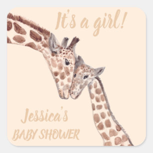 Sticker Carré Cute Giraffe Aquarelle Safari Jungle Baby shower