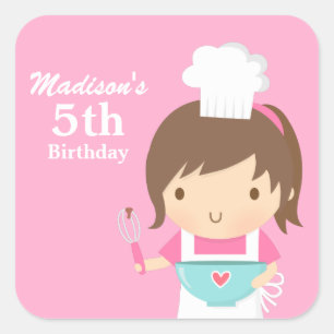 Sticker Carré Cute Girl Chef Cuisine Baking Anniversaire
