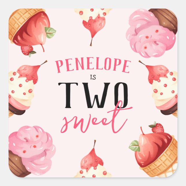 Sticker Carré Cute Girly Two Sweet Ice Cream Anniversaire (Devant)