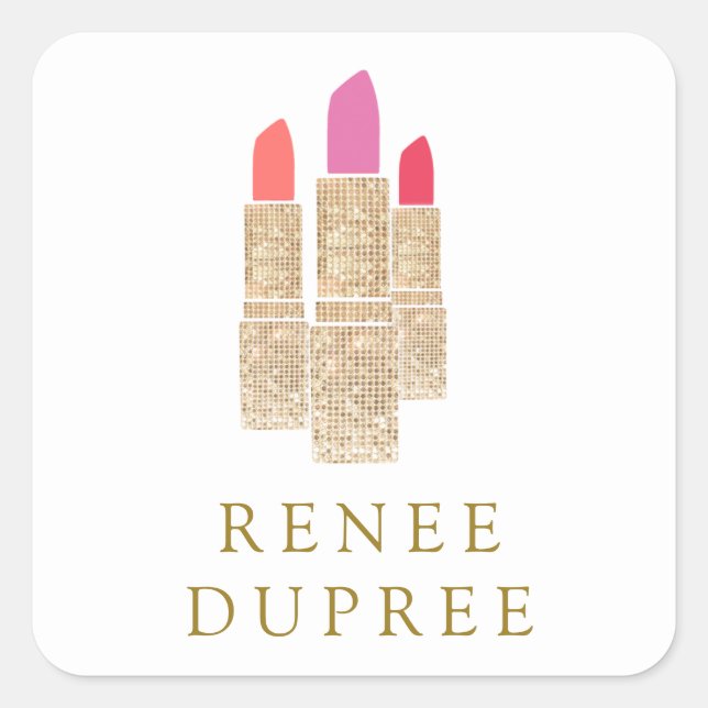 Sticker Carré Cute Gold Sequin Lipstick maquillage Artiste Beaut (Devant)