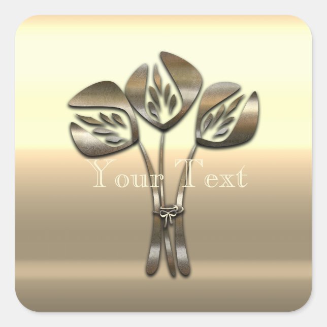 Sticker Carré Cute Gold Tulips Merci jardiner fleuriste Floral (Devant)