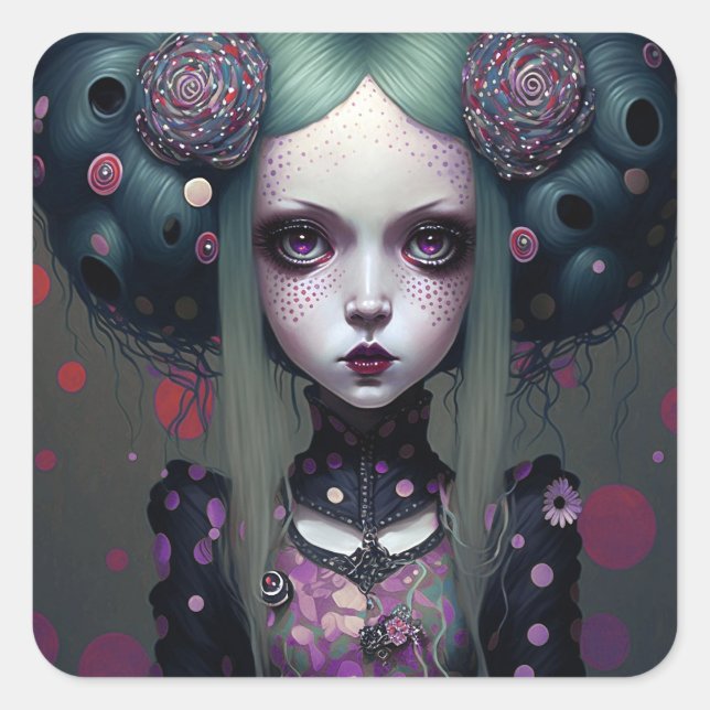 Sticker Carré Cute Goth Girl Purple Black Imaginaire Art (Devant)