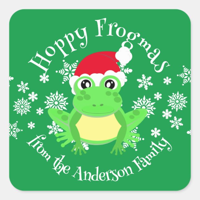 Sticker Carré Cute Green Frog Noël Santa Hat Cartoon Novel (Devant)