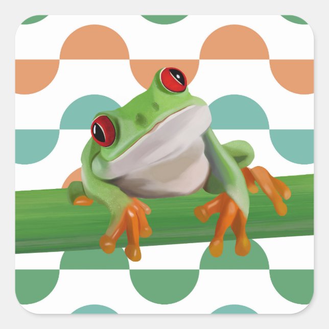 Sticker Carré Cute grenouille à arbre rouge coloré géométrique (Devant)