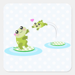 Sticker Carré Cute grenouilles - dessin animé de la mère et de