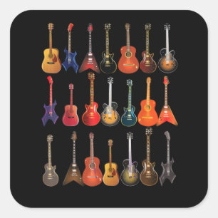 Sticker Carré Cute Guitar Rock and Roll Musical Instruments