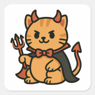 Sticker Carré Cute Halloween Chat Devil