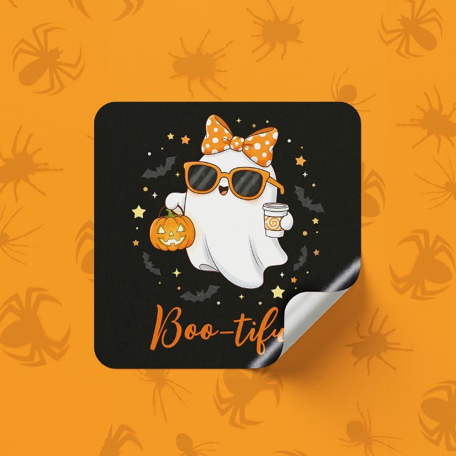 Sticker Carré Cute Halloween Ghost Citrouille épice personnalisé (Créateur téléchargé)
