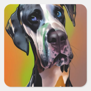 Sticker Carré Cute Harlequin Great Dane