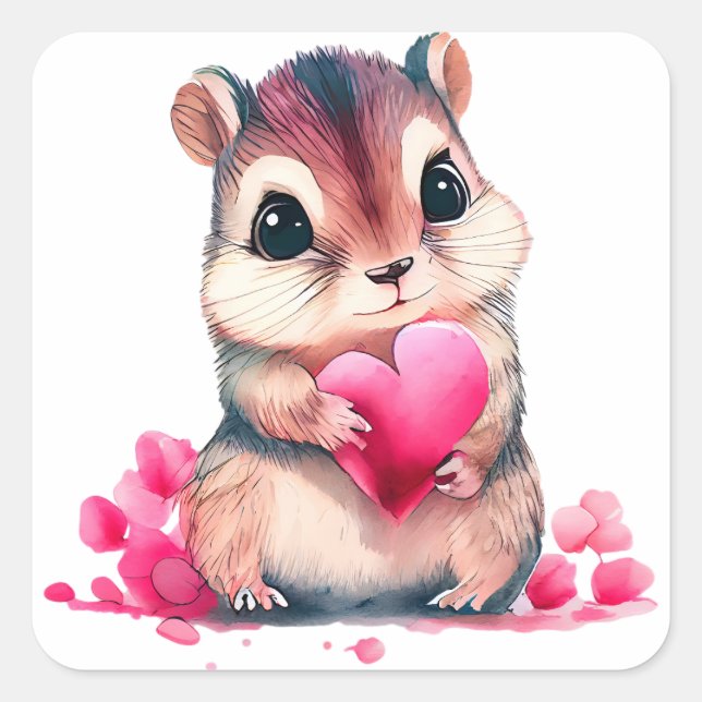 Sticker Carré Cute Heart Chipmunk Valentine (Devant)