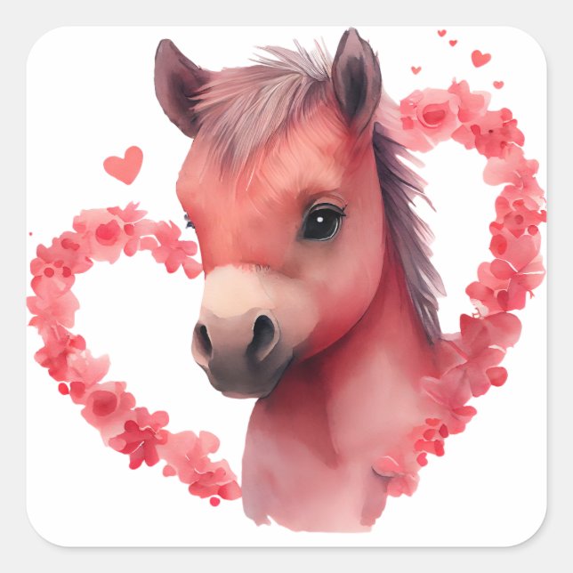Sticker Carré Cute Heart Horse Valentine (Devant)