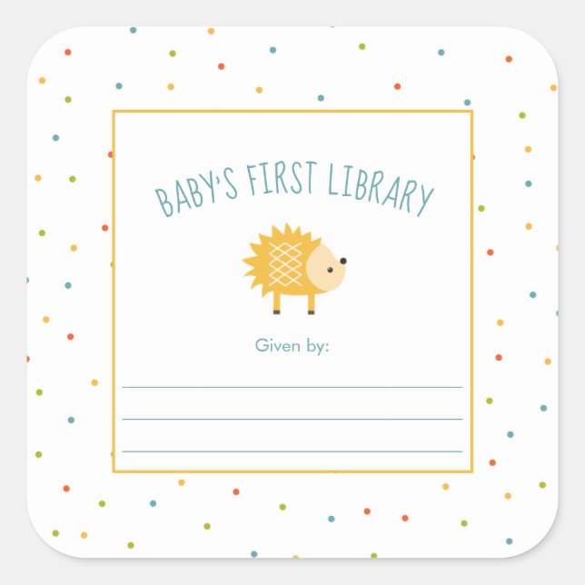 Sticker Carré Cute Hedgehog Baby's First Library plate (Devant)