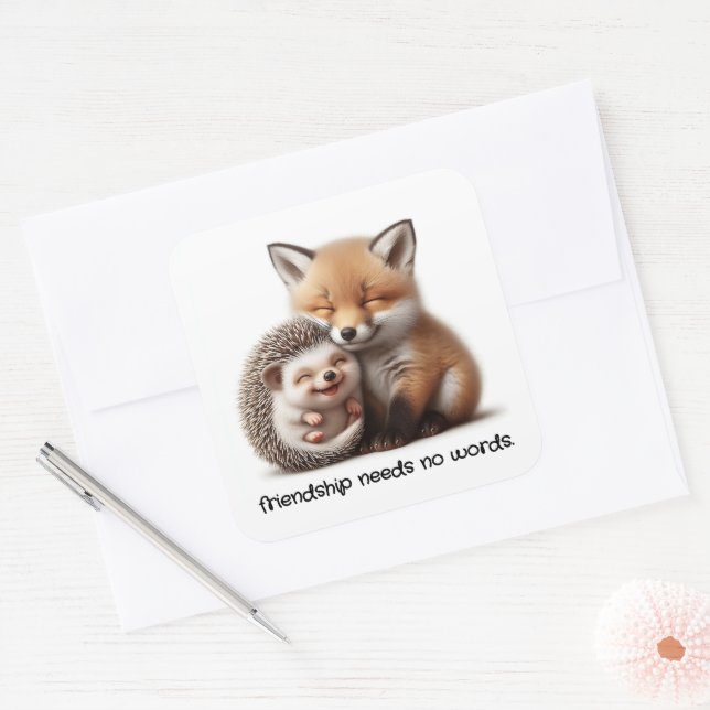 Sticker Carré Cute Hedgehog & Fox Kit Cuddin Best Friends (Enveloppe)
