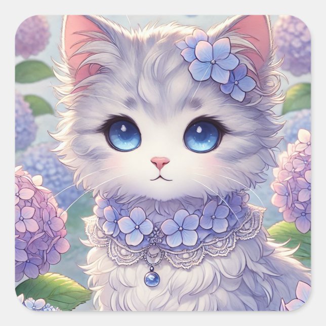 Sticker Carré Cute Hydrangea Princess Chat (Devant)
