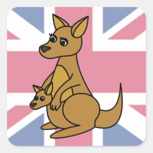 Sticker Carré Cute Kangaroo et Joey Arrière - plan du drapeau
