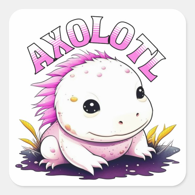 Sticker Carré Cute Kawaii Axolotl (Devant)