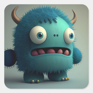 Sticker Carré Cute Kawaii Blue 3D Monster