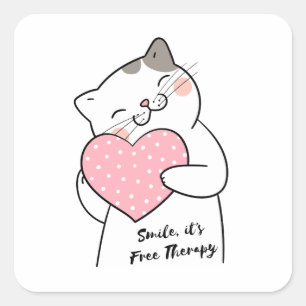Sticker Carré Cute Kawaii Chat Smile