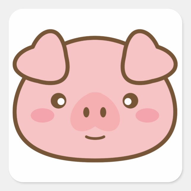 Sticker Carré Cute Kawaii Cochon (Devant)