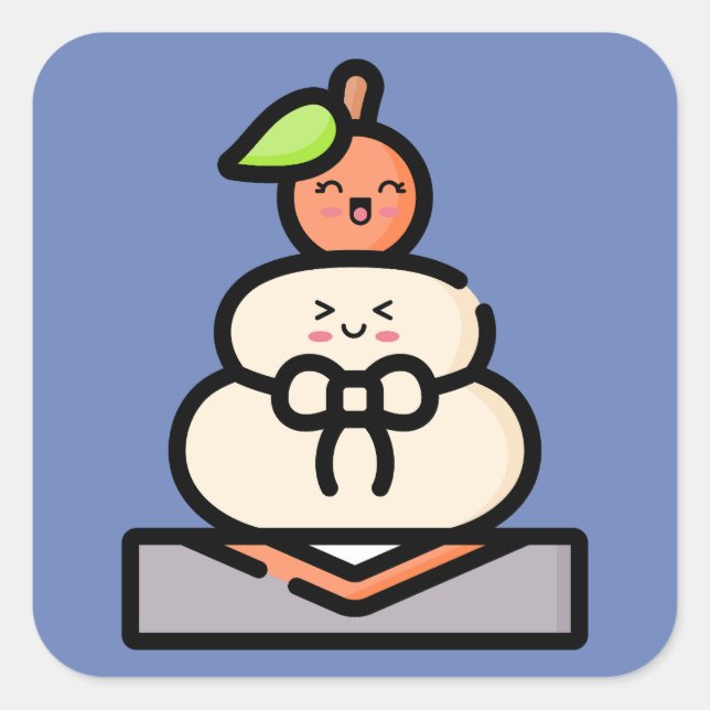 Sticker Carré Cute Kawaii Kagami Mochi (Devant)