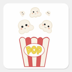 Sticker Carré Cute Kawaii Popcorn