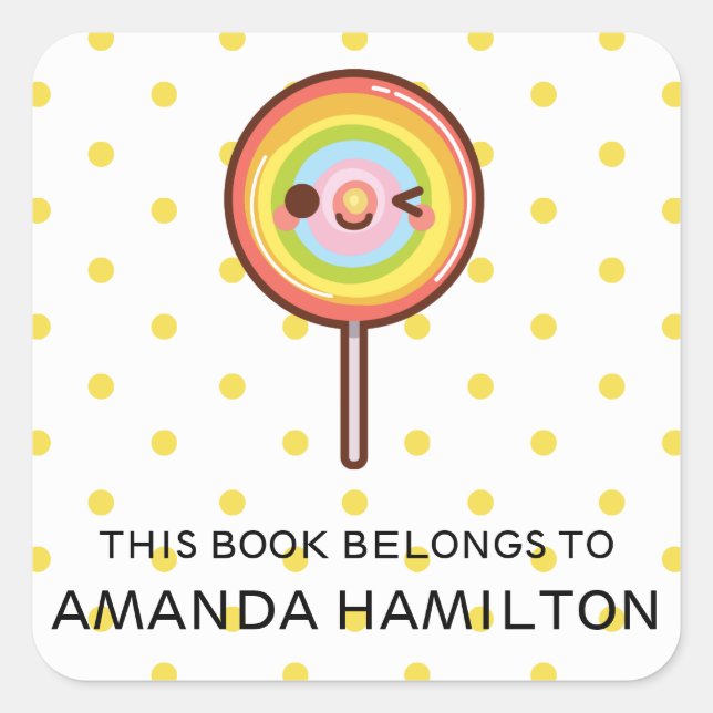 STICKER CARRÉ CUTE KAWAII RAINBOW LOLLIPOP CE LIVRE APPARTIENT À (Devant)