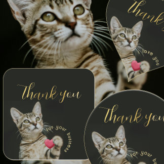 Sticker Carré Cute Kitten Merci pour votre entreprise avec coeur