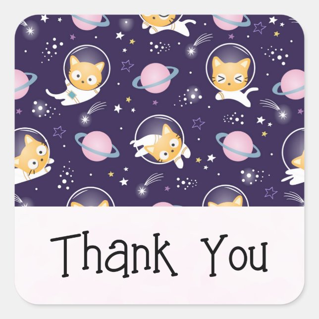 Sticker Carré Cute Kitty Chat Astronautes Motif Merci (Devant)