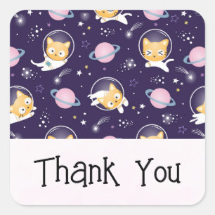 Sticker Carré Cute Kitty Chat Astronautes Motif Merci