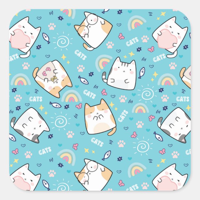 Sticker Carré Cute Kitty Chat Motif Whimsical (Devant)