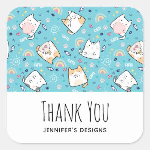 Sticker Carré Cute Kitty Chat Motif Whimsical Business