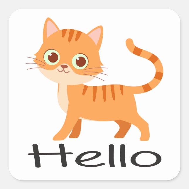 Sticker Carré Cute Kitty Orange Tabby Kitten Caricature Bonjour  (Devant)