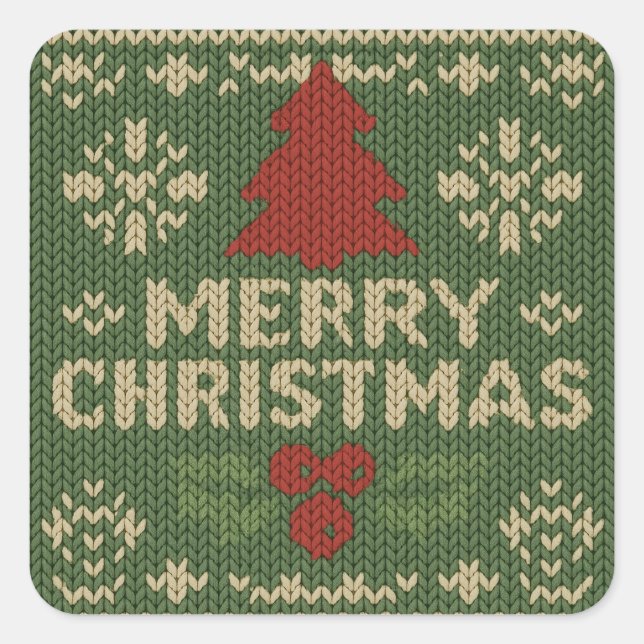 Sticker Carré cute knit merry christmas (Devant)