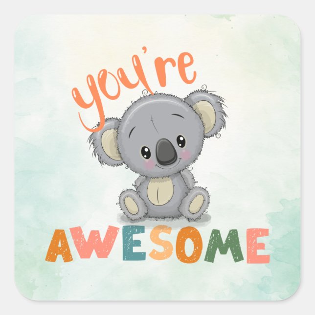 Sticker Carré Cute Koala Vous êtes génial Professeur Récompense  (Devant)