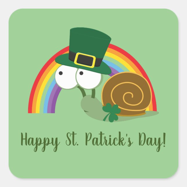 Sticker Carré Cute Leprechaun St. Patrick's Day Snail (Devant)