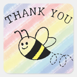Sticker Carré Cute Little Bee Flying Baby shower aux couleurs pa