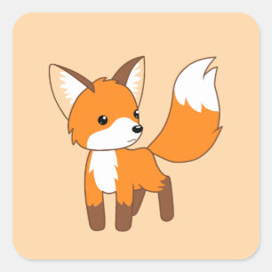 Sticker Carré Cute Little Fox sur crème
