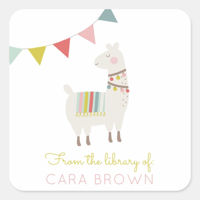 Sticker Carré Cute Llama | De la Bibliothèque de (Devant)