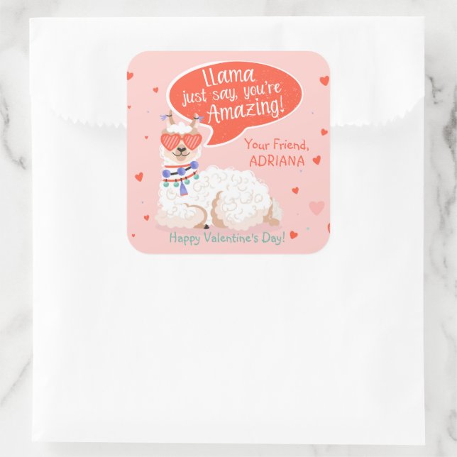 Sticker Carré Cute Llama Valentine (Sac)
