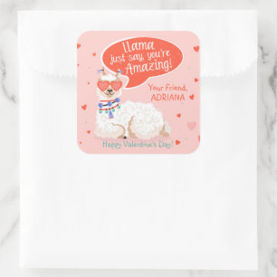 Sticker Carré Cute Llama Valentine
