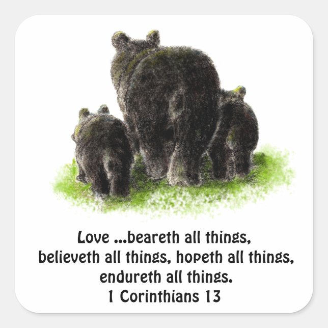 Sticker Carré Cute Love Bears all things Citation 1Corinthiens 1 (Devant)