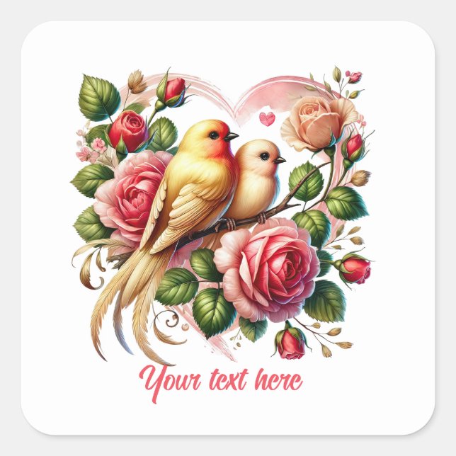 Sticker Carré Cute love birds customizable Wedding  (Devant)