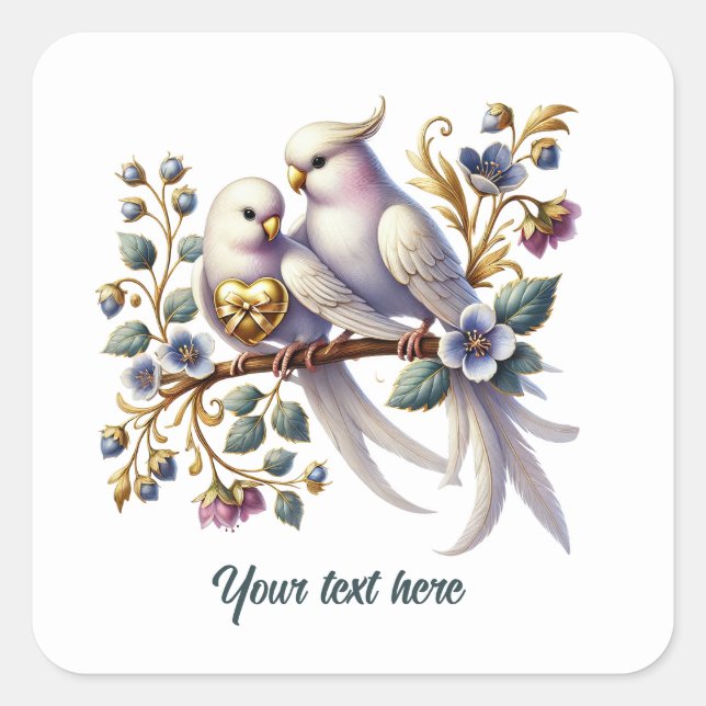Sticker Carré Cute love birds customizable Wedding  (Devant)