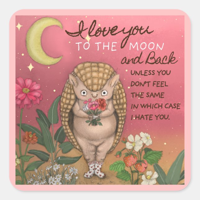 Sticker Carré Cute Love You to the Moon Armadillo Anniversaire (Devant)