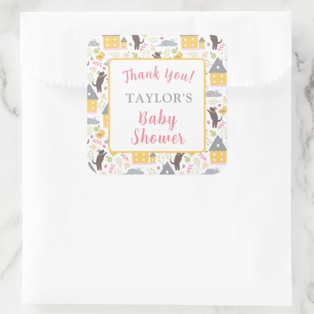 Sticker Carré Cute Maison Jaune Baby shower aux chiots (Sac)